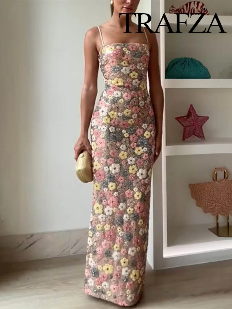 

HH 2025 Women Sequin Embroidered Dress Flower Pattern Rear Zipper Elegant Midi Dress Summer Woman Chic Slim Party Dress