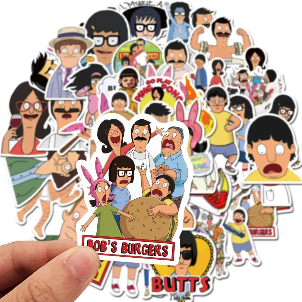 50Pcs Happy Burger Store Cartoon Graffiti Stickers Luggage Mug Skateboard Cell Phone Computer Waterproof Stickers