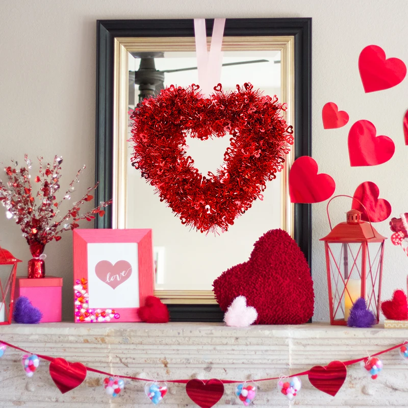 

Heart Wreath Front Door Window Mantel Decoration Love Heart Wreath Bridal Shower Valentine Day Door Garlands Room Wreath Decor