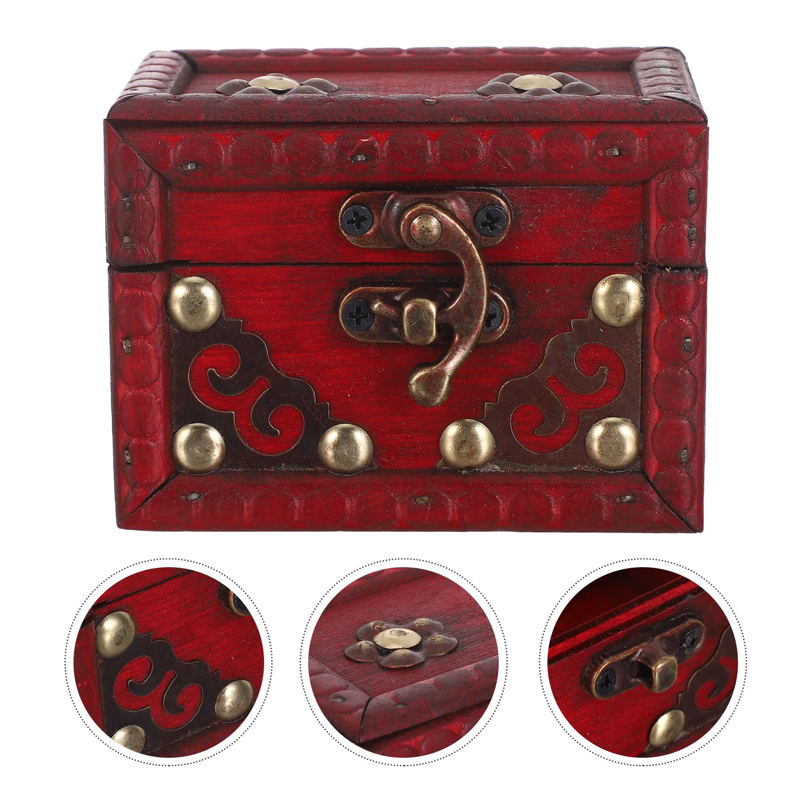 Vintage Wooden Treasure Chest Jewelry Box for Women Retro Decorative Storage Case Organizer Trinket Keepsake Home Bedroom Vanity