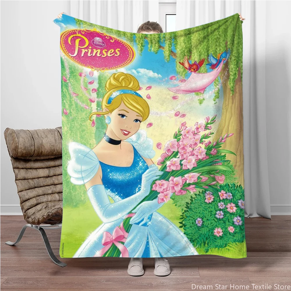 Disney Cinderella Princess Cartoon Flannel Soft Blanket Anime Plush Quilt for Home Bedroom Office Picnic Beach Children 's Gifts