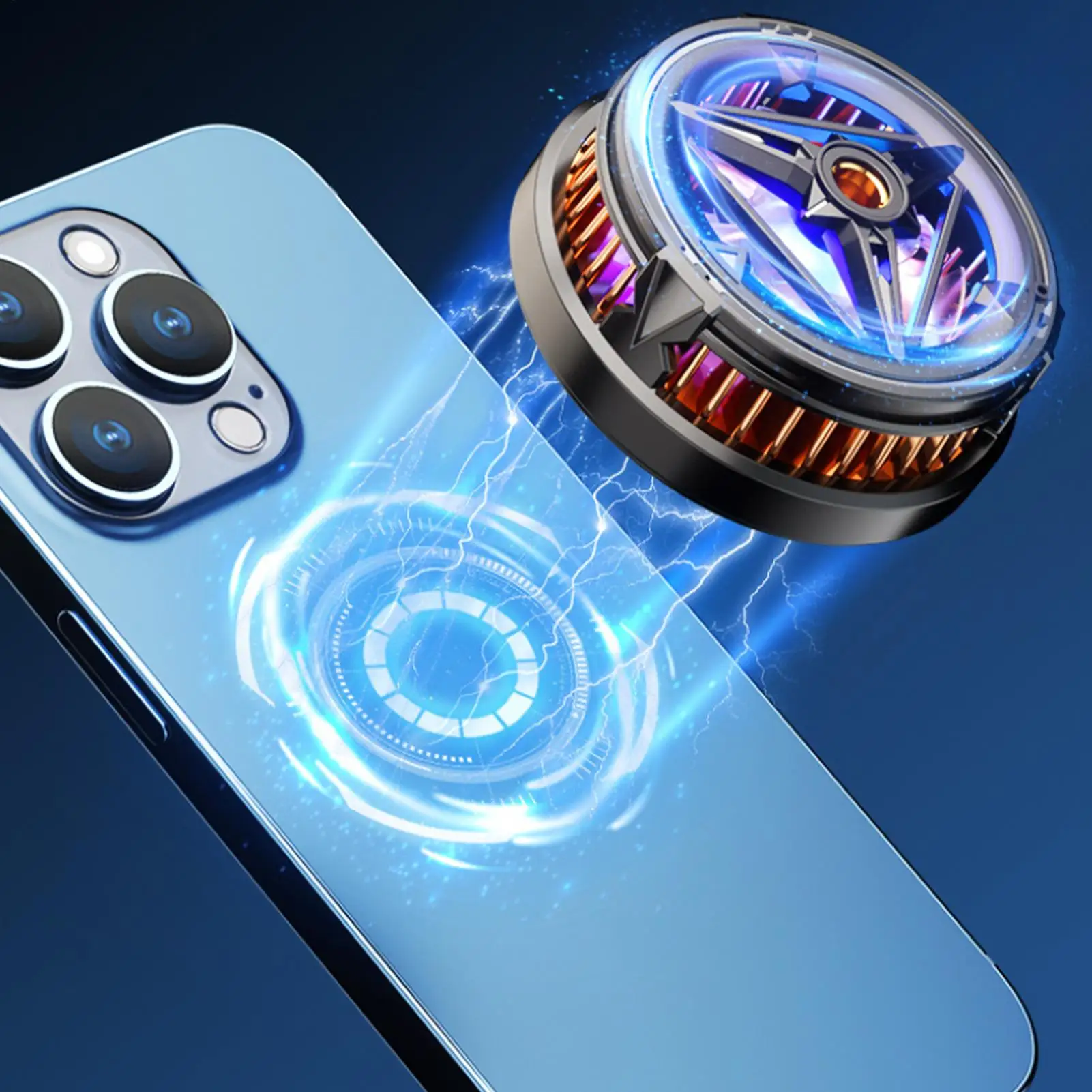 Cell Phone Cooler Rechargeable Semiconductor Fan Attachment Magnetic Phone Cooler With Temperature Display&Light For Mobile Game