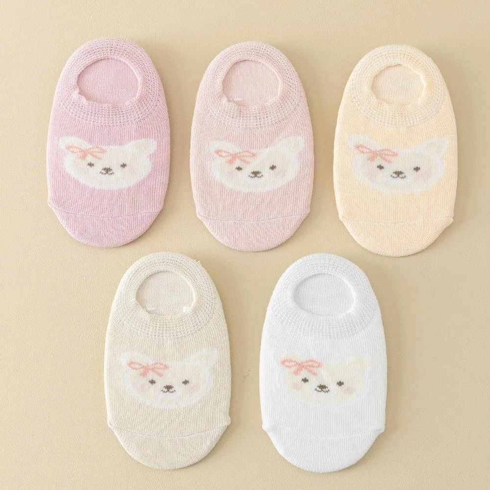 

5 Pairs Baby Girl Non-Slip Ankle Socks with Cute Bear Pattern, Comfortable Breathable All-Season Infant Socks