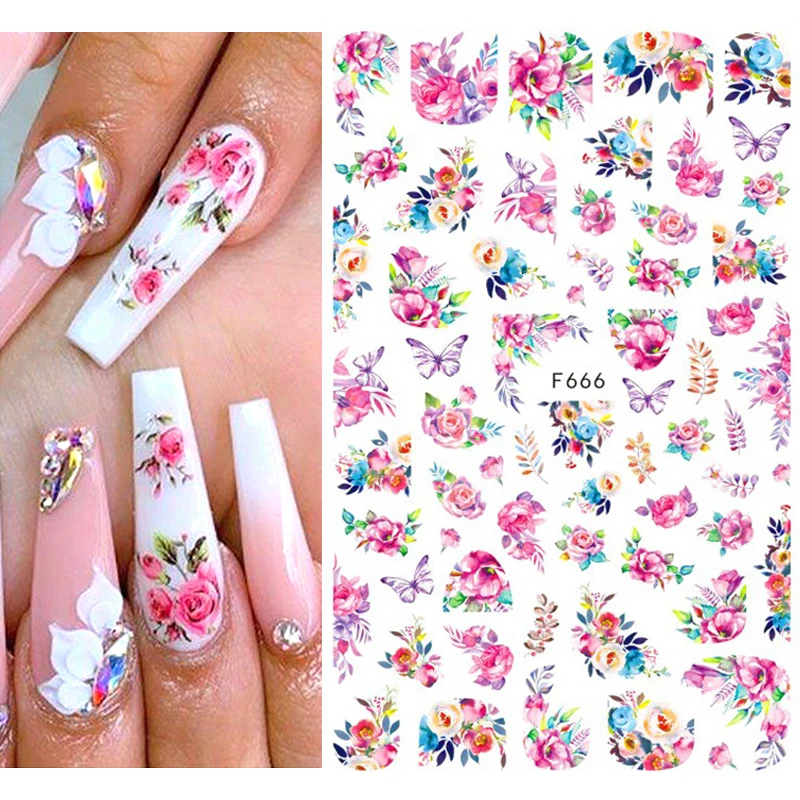 Summer Flower Nail Sticker cuore in bianco e nero forniture per unghie decalcomania per unghie lussuosi adesivi a farfalla per la decorazione delle unghie delle unghie