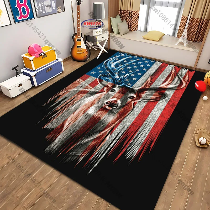 Free shipping! "Patriotic Deer Rug for Rustic Home Decor" carpet for home sofa bedroom, gift