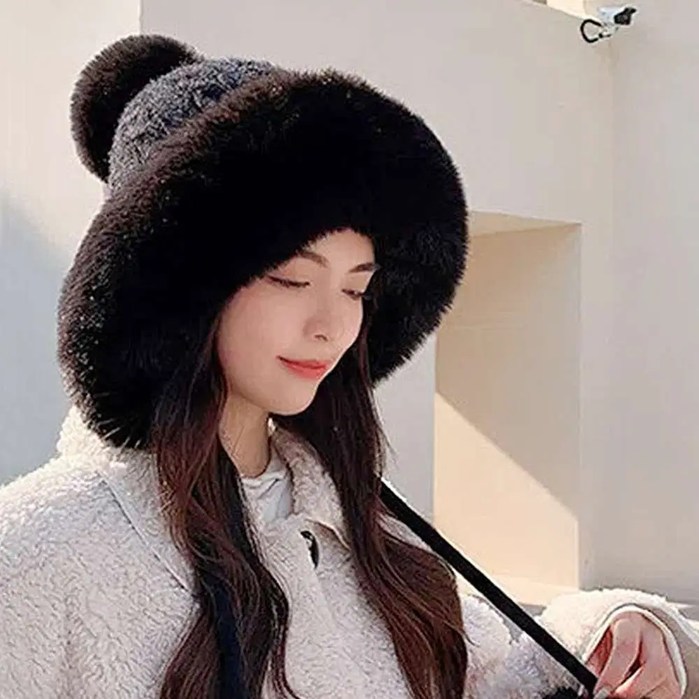 

Velvet Warm Winter Hat Kawaii Cute Plush Cap Thickened Bucket Hat for Women