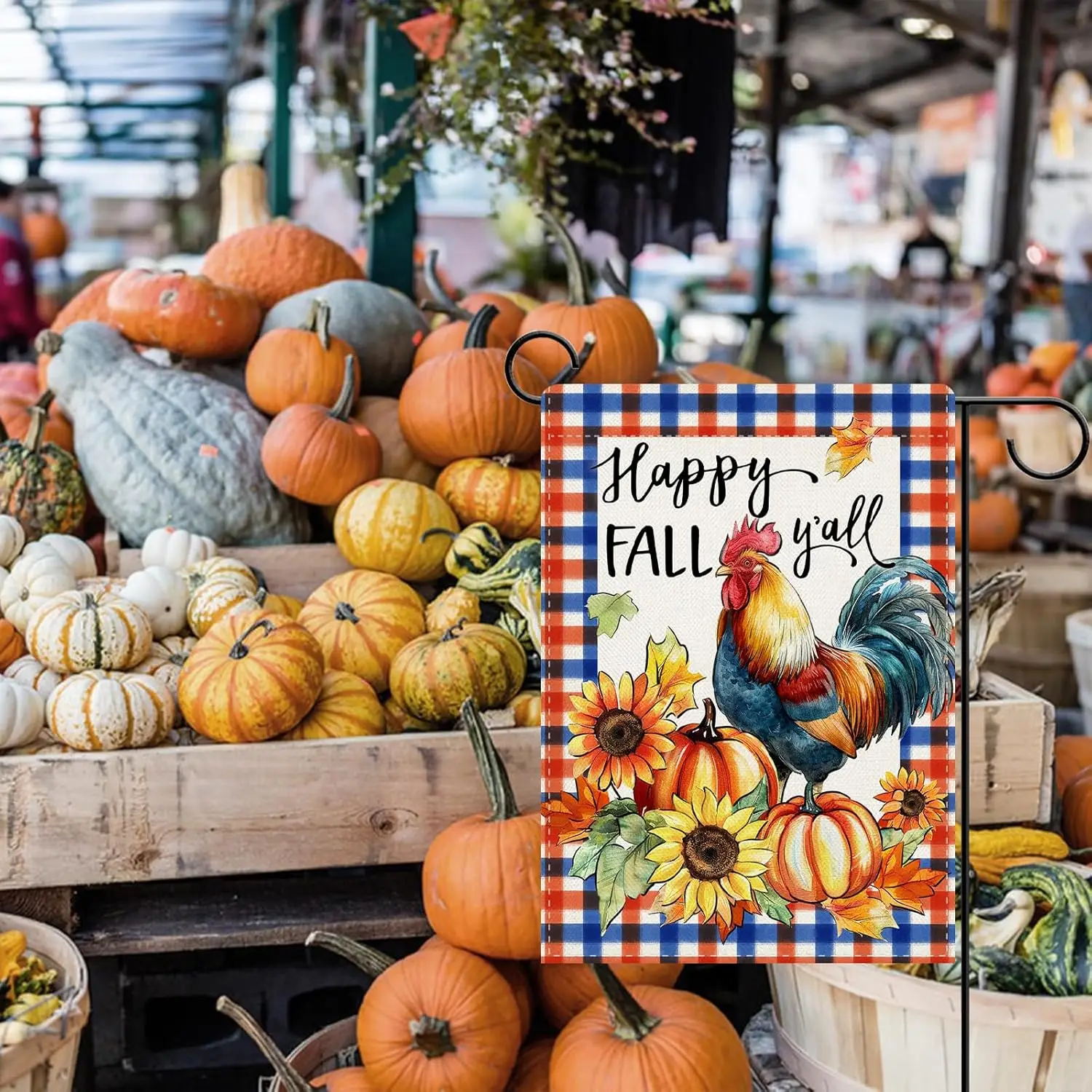 Dyrenson Happy Fall Y'all Rooster Decorative Garden Flag, Autumn Farm Pumpkin Sunflower Maple Leaves Yard Outside Home D IIX WZZ