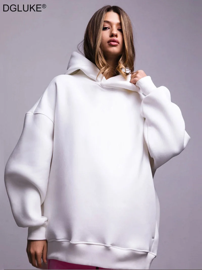 DGLUKE Inverno Simples Grosso Fleece Hoodies Solto Casual Unissex Moletom Com Capuz Manga Longa Com Capuz Pulôver Moletom Oversized