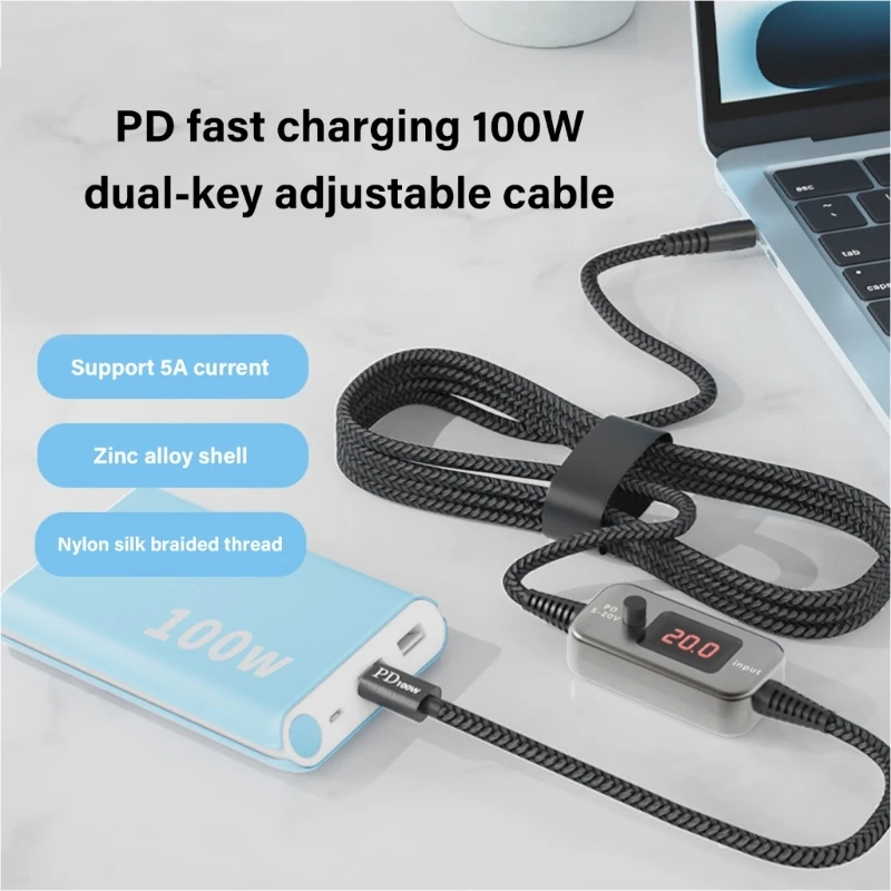 

Type C To 5.5x2.1mm Charging Cable 10 Interchangeable Tips Adjustable Voltages 896C