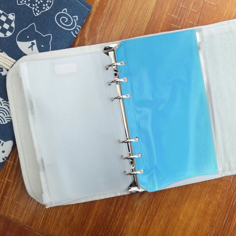 Binder Zipper Folders para 6-Ring Notebook, impermeável, sacos de folhas soltas, bolso, tamanho A6, 6 buracos, 12pcs