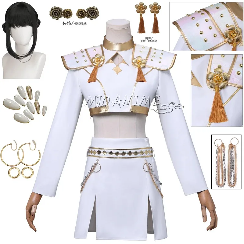 Perruques de Costume de Cosplay K-pop Demon Slayer Zoey, uniforme en cuir Plutonium blanc, jeu de rôle pour fête de carnaval d'halloween