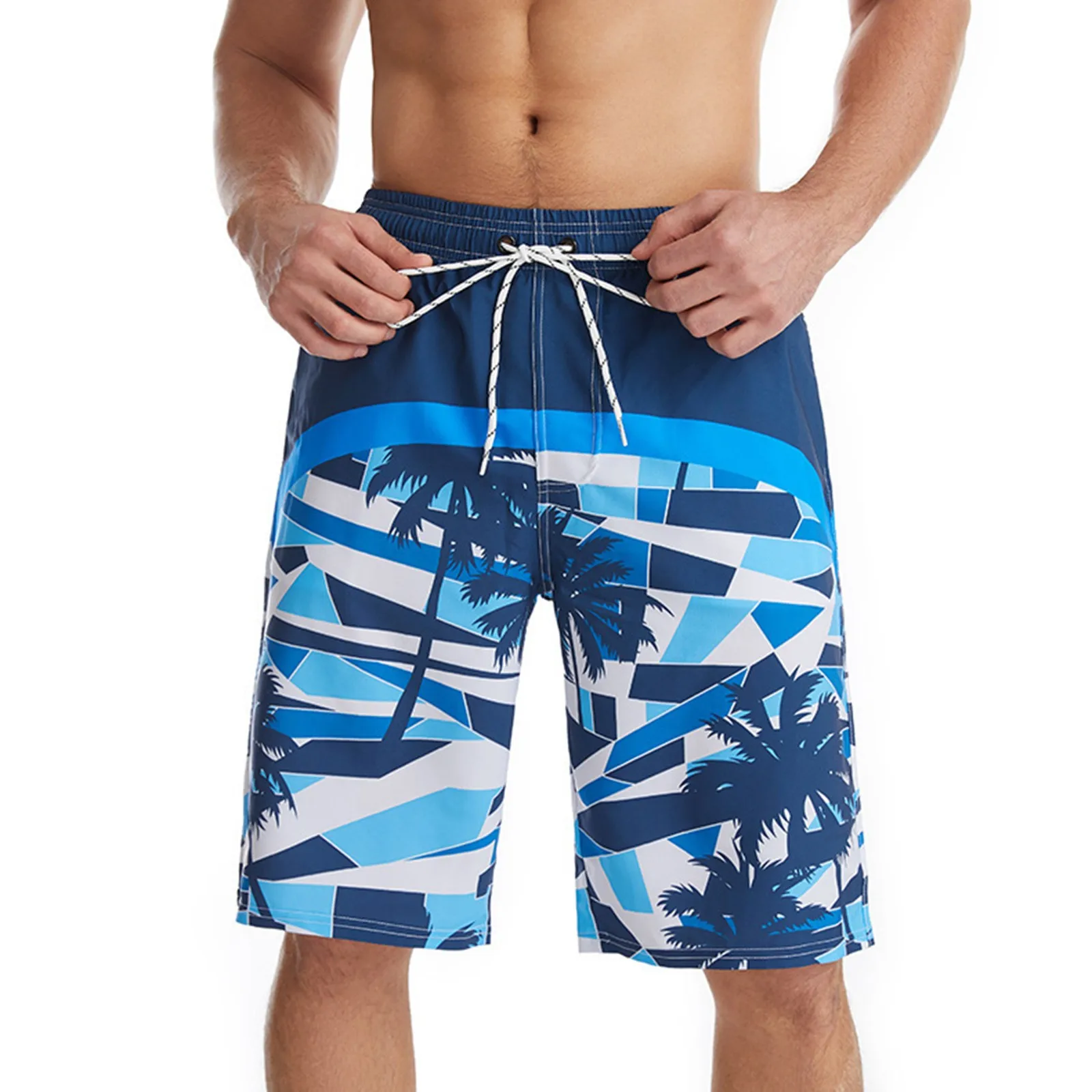 Men'S Swimming Shorts Stylish Camouflage Print Breeches Knee Trunks Classic Double Pocket Lace Up Swimsuit Leisure Beachwear