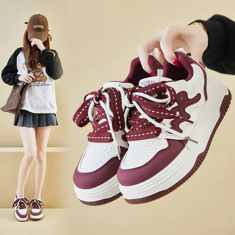 

Women's Casual Shoes Anti-slip Height Increasing Sports Shoes Thick Sole Lace-up White Shoes New Arrival (Sole Height 3.5cm)