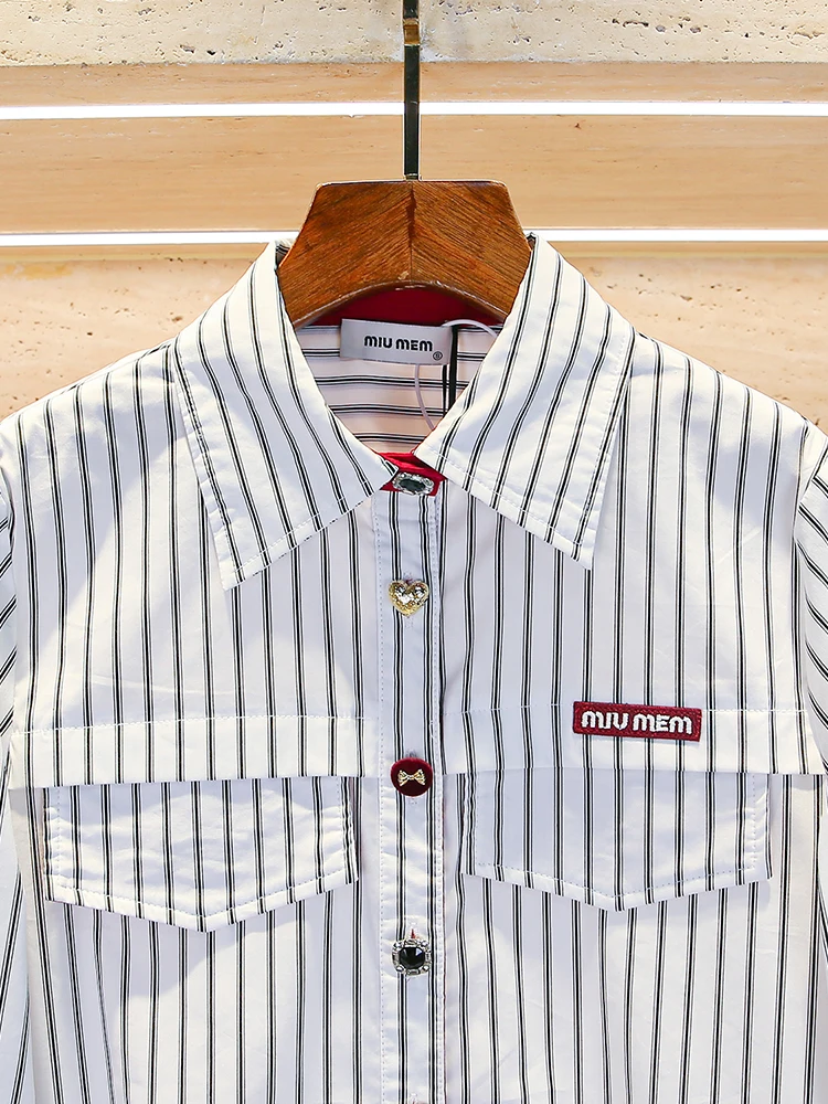 

High-End Women's irt Vertical Stripes Heavy-Work Patch Collar Autumn Winter Faion Commute Sle Polyester Fiber Long Sve