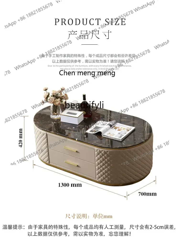 CC182R11 Mesa de centro moderna y ligera de lujo, mesa de té ovalada chapada en oro de acero inoxidable, pequeño apartamento, sala de estar italiana de mármol