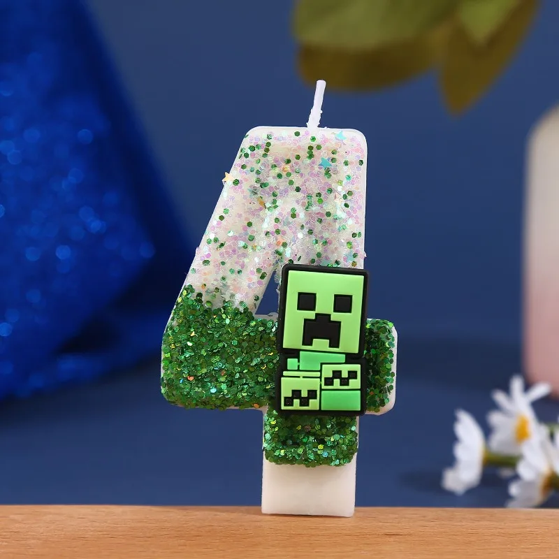 New Popular Game 0-9 Birthday Digital Candles Hot Minecrafts Cake Decoration Party Cake Accessories Birthday Gifts view 2