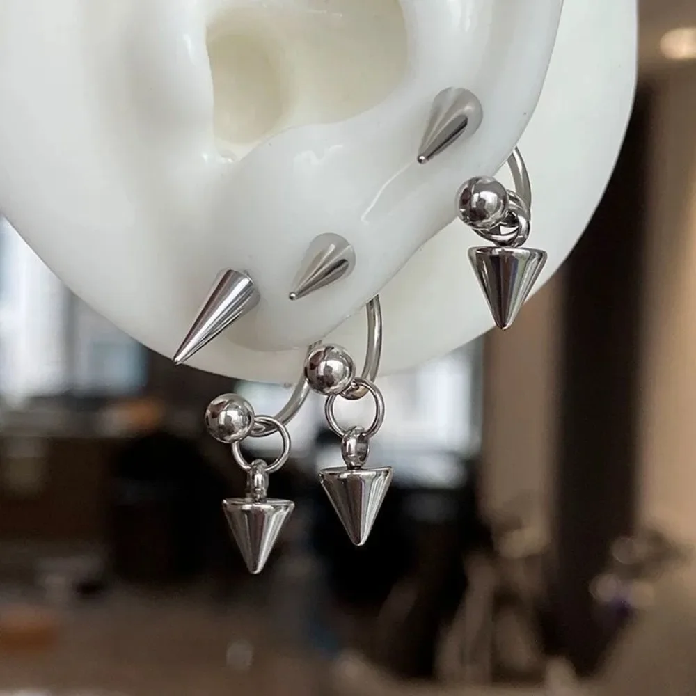 Hip-hop Punk Piercing Stainless Steel Round Ball Rivets Pendant Stud Earrings for Women Men Gothic Rock Charm Jewelry Colorfast