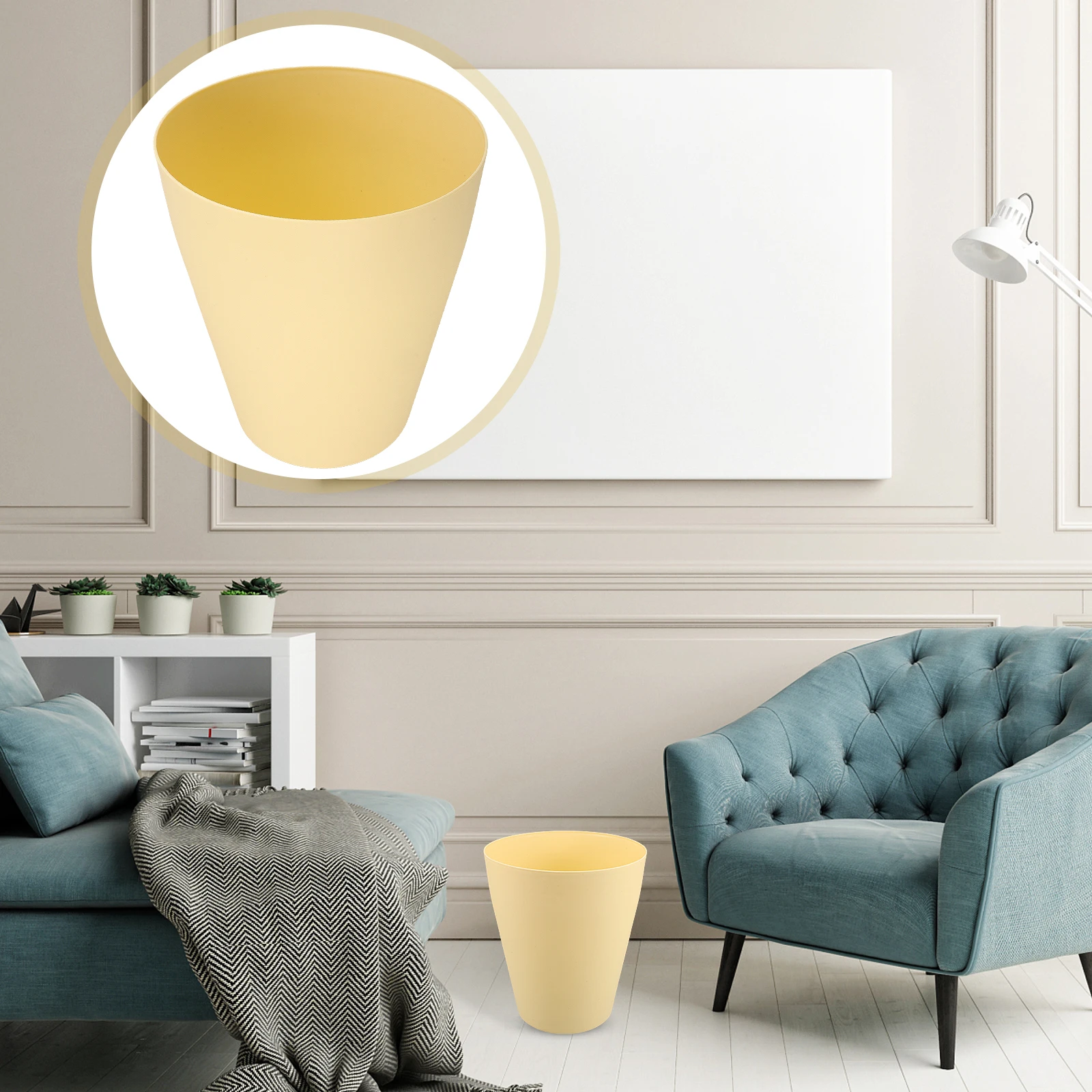 

Simple Trash Can Garbage Bin Waste Paper Basket Kitchen Bedroom Bathroom Yellow Modern Stylish Compact Multi Functional
