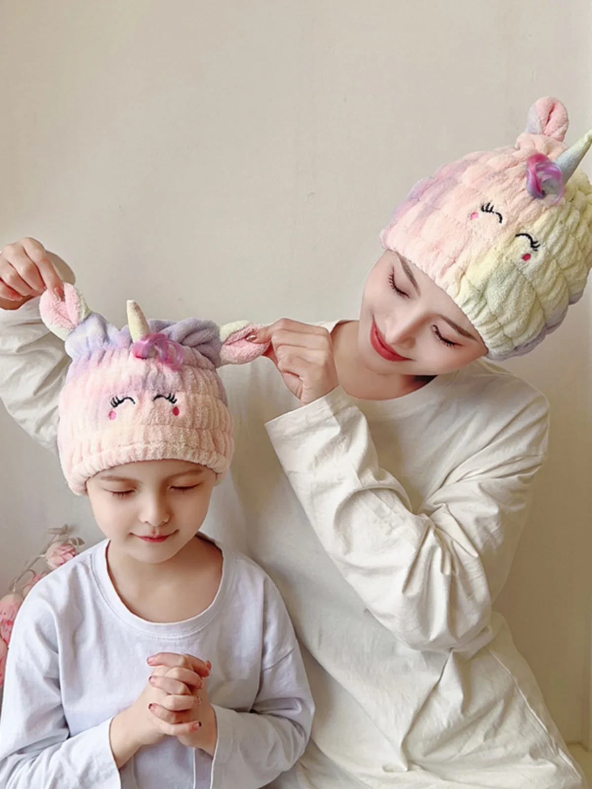 超吸収速乾ヘアキャップタオルヘッドラップ-大人と子供用-かわいいヘアタオル-家庭用快適コットン