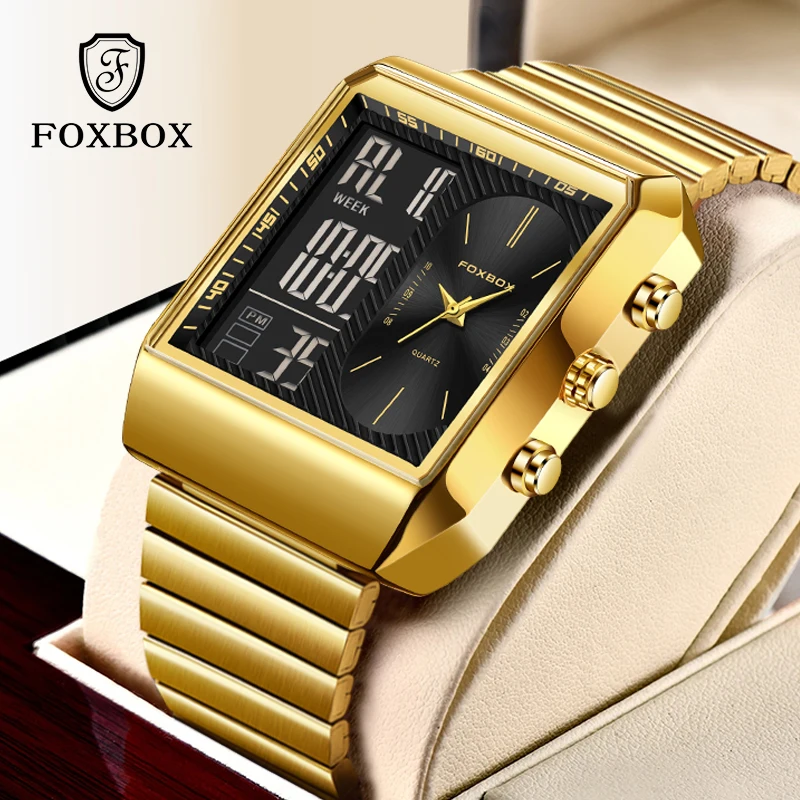 

2025 Новые мужские часы LIGE из нержавеющей стали с двойным дисплеем, кварцевые часы, цифровые светящиеся водонепроницаемые часы для деловых людей, хронограф