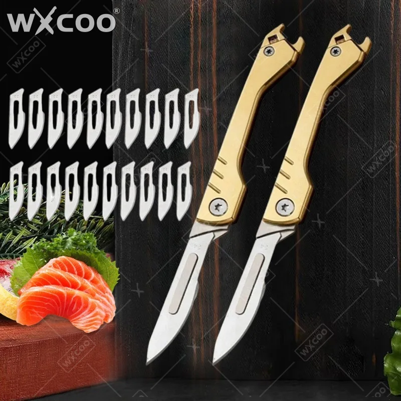 WXCOO Stainless Steel Folding Knife Blades Hobby Knife Kit Metal Scalpel Knife Carving Craft Knife 23 Carbon Steel Pocket Knife