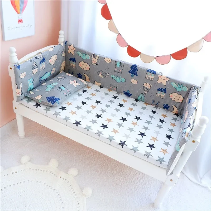 Pure Cotton One Piece Upholstered Crib Surround Four Seasons Universal Foldable Bed Surround Cartoon Crib Decoration Surround