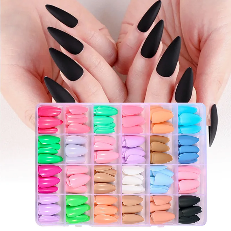 

Wear Nail Diy Nail Patch Set Solid Color pointed Almond Nail Wear Nail Patch Fake Nail 576 Nail Patches