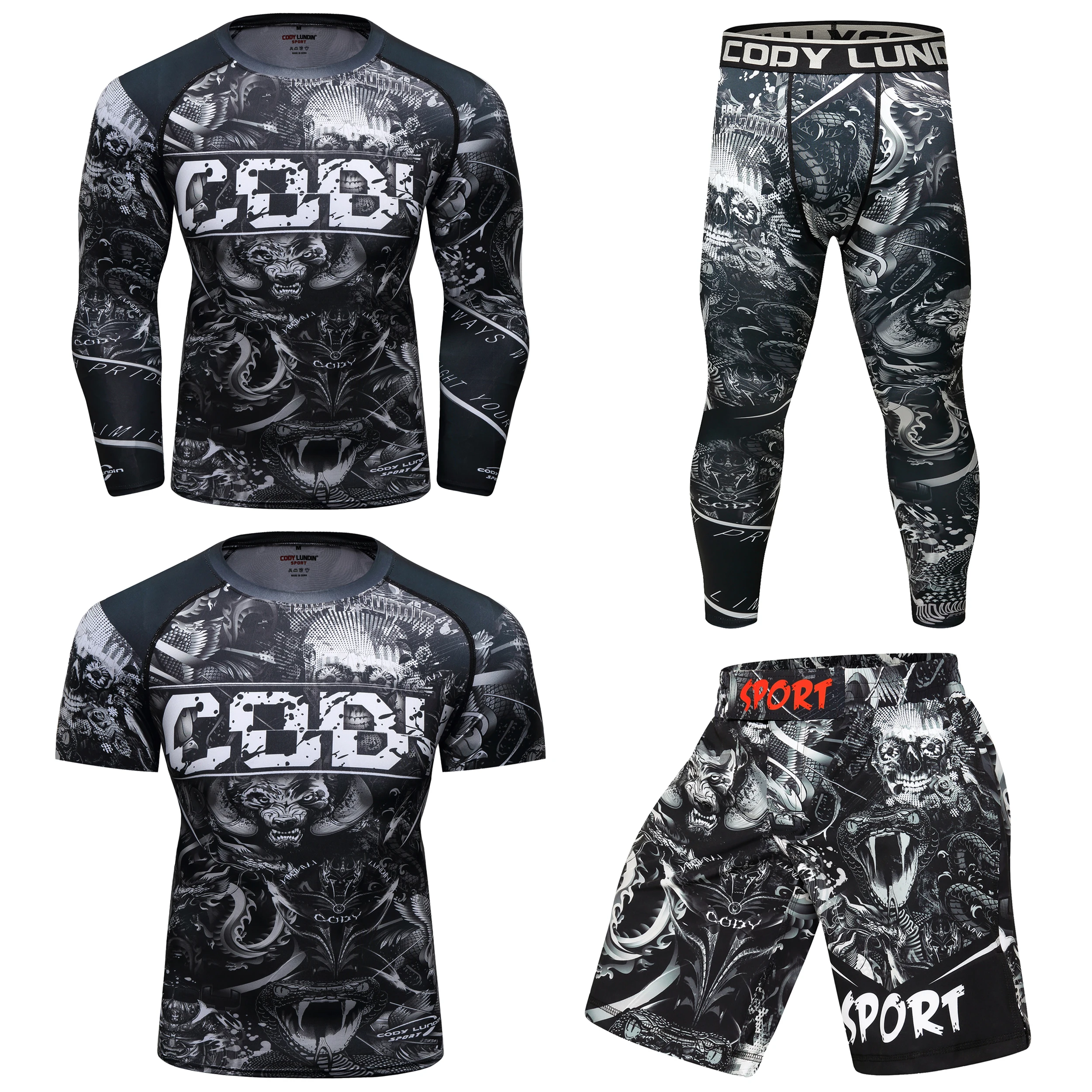 Men\'s Clothing Free Shipping Compression Rashguard Set for Men Sportswear Bodybuilding Kit Cody Lundin Custom Tracksuit 4 in 1