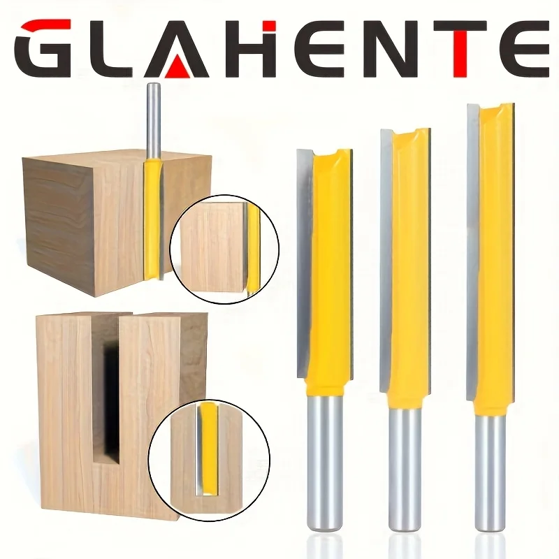 

‌ 3 шт., 8 мм, хвостовик, 1/2 дюйма, двухгранная прямая фреза — удлиненная для обработки канавок, деревообработки и резьбы ‌