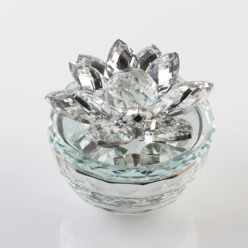 European-style Art Crystal Glass Lotus Jewelry Box Earrings Ring Box Jewelry Storage Box Home Decoration Accessories Crafts