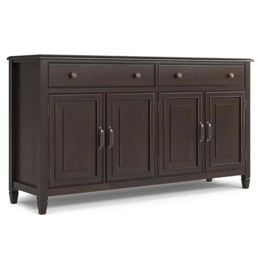 

Connaught Buffet - 67 inch Wide Solid Wood 4 Door Sideboard Cabinet in Dark Chestnut Brown, Traditional Dining Room Storage for