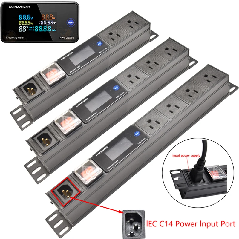 

Power strip cabinet rack wall mounted desktop Voltmeter C14 input power input 2-8 way US socket expansion appliance