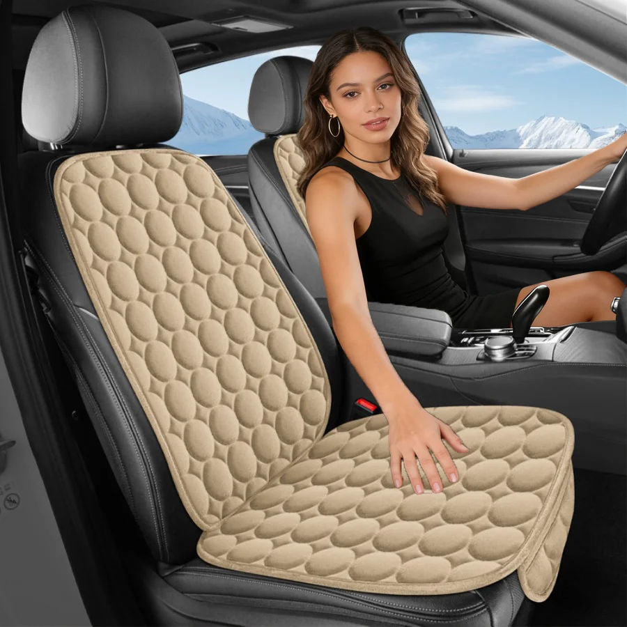 Bubble Quilted Plush Front Car Seat Cushion with Backrest, Soft Padded One-Piece Seat Pad, Universal Fit for Most Vehicles