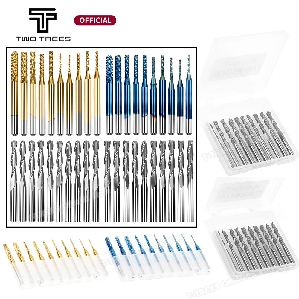 

40PCS Milling Cutter Engraving Bit 3.175mm Coating Solid Carbide Knives for CNC Router Laser Engraving Woodworking End Mill