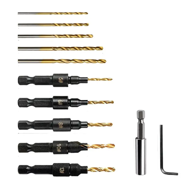 ABZC-목재용 12PC 카운터 싱크 드릴 비트 세트-5/6/8/10/12 크기, 조정 가능, 정밀 드릴링, 분해 용이