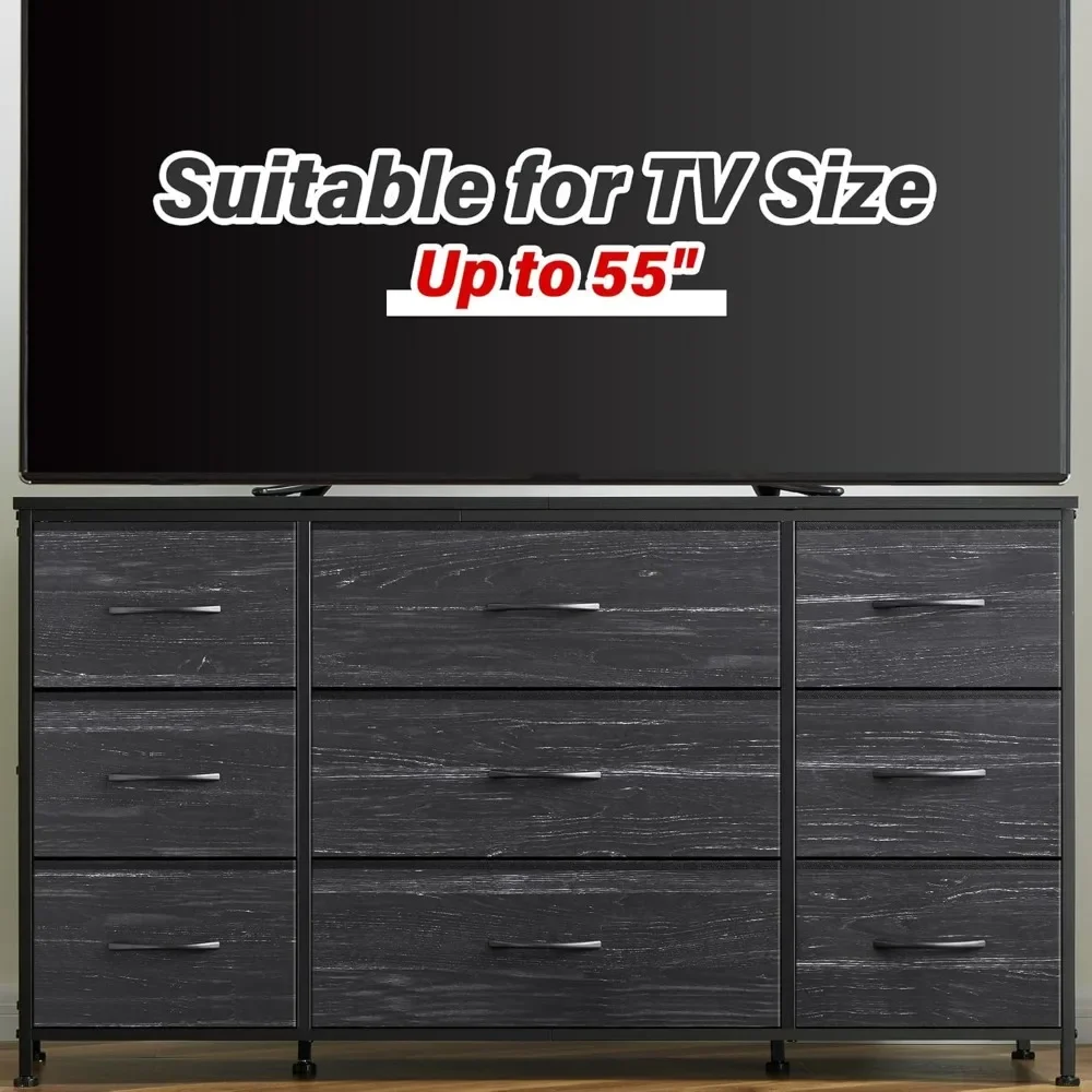 Dresser, Dresser for Bedroom with 9 Drawers, Wide Dresser TV Stand for 55” TV Stand for Bedroom Dresser Long Dressers & Chests
