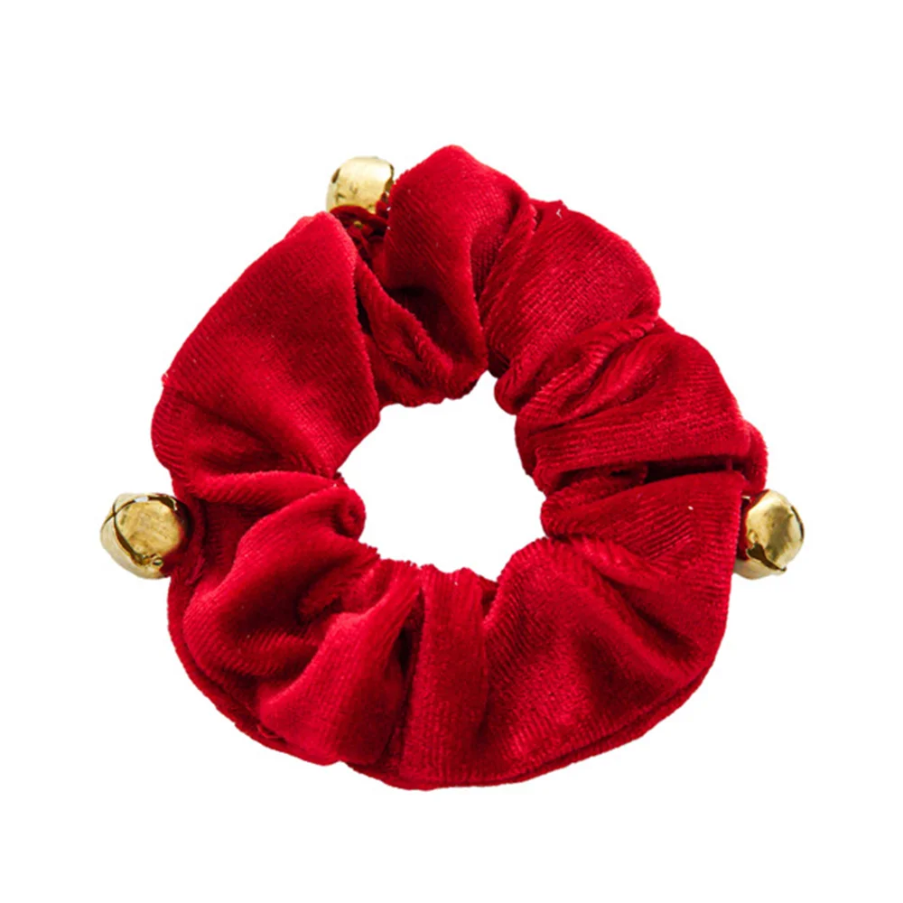 2024 New  Christmas Hair Scrunchies With Small Bell Velvet Plush Hair Ring Xmas Fashion Simple Hair Rope Girls Hair Accessories