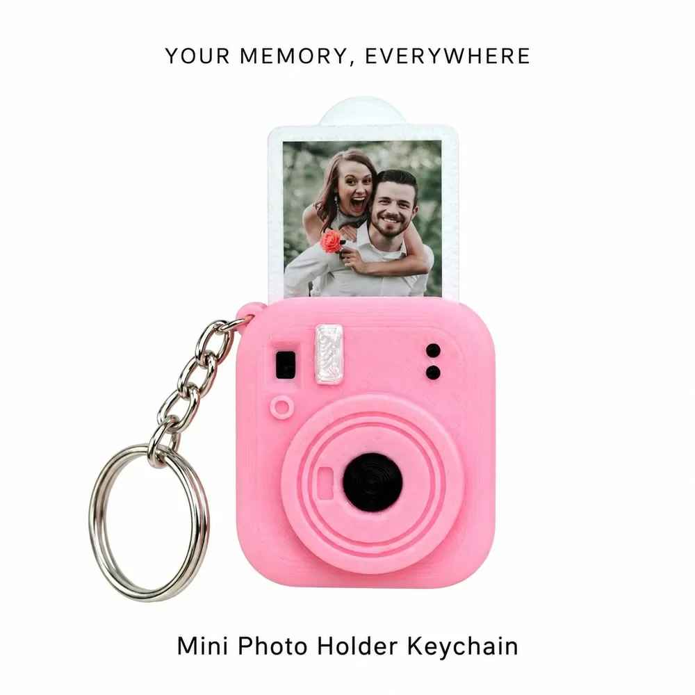 Cute Mini Photo Holder Key Ring, Camera Style 3D Printed Keepsake Charm with Insertable Picture for Bags Keys Birthday Gifts