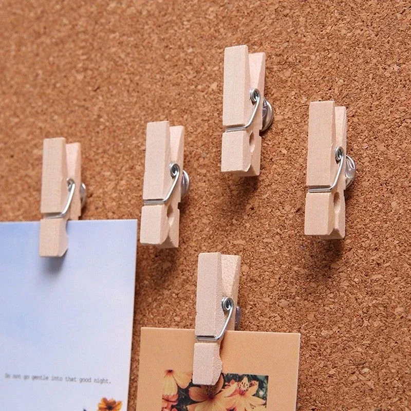 20Pcs/Box Clips Push Pin with Wooden Decorative Clips Durable Wooden Office School Stationery Thumb Tacks For Cork Blackboard