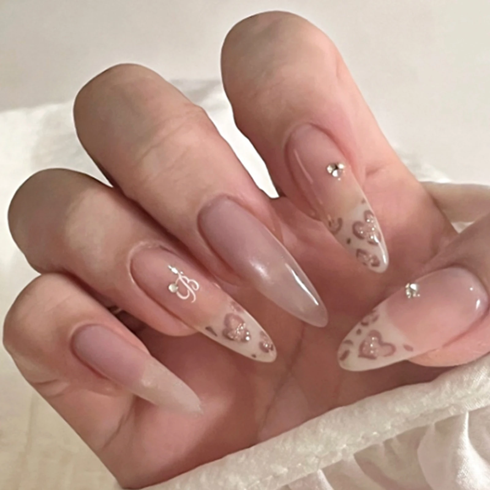 24 Stück lange Stiletto-Kunstnägel, würzige Mädchen-Charm-Maniküre, rosa, zum Aufdrücken der Nägel, vollständige Abdeckung, französische Kunstnägel, Kunst für Frauen