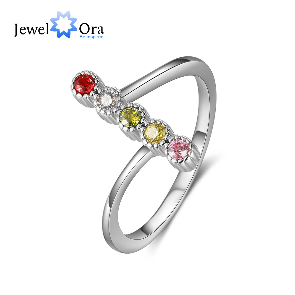 Geometric Style Customized DIY 12 Months Birthstone Rings for Women Silver Color Female Finger Ring Personalized Gift for Family