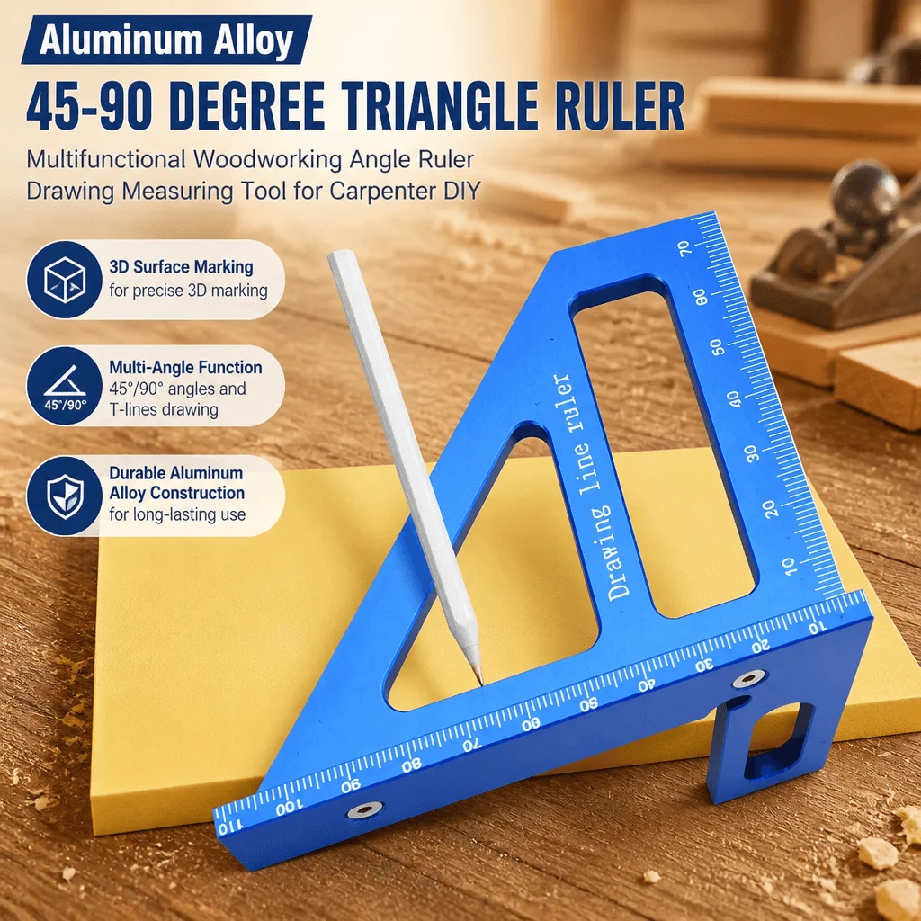 Woodworking Angle Ruler Aluminum Alloy 45 90 Degree 3D Multi-Angle Carpenter Marking Tool Measuring Gauge Template DIY Scriber