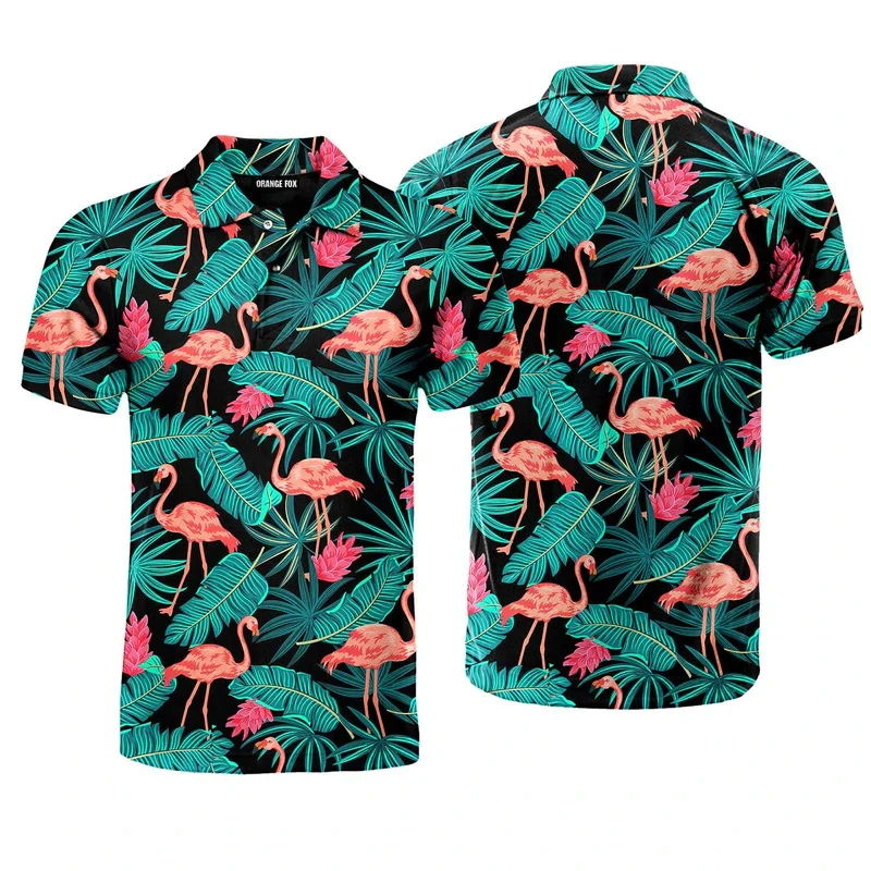 Vintage Men Hawaiian Polo Shirts 3d Print Flamingo Graphic Unisex Casual Y2k Short Sleeve Clothing Male Fashion Streetwear Tops