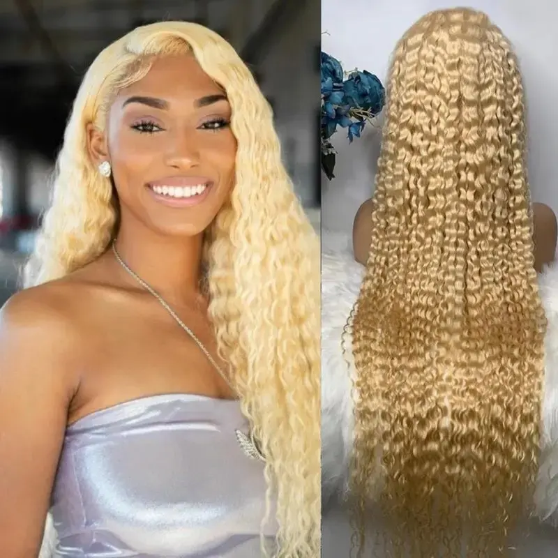 180 Density  613 Blonde 13x4 Lace Forehead 20 40 Inch Blonde Deep Wave Glueless Curly Hair  Women Human Hair Wig