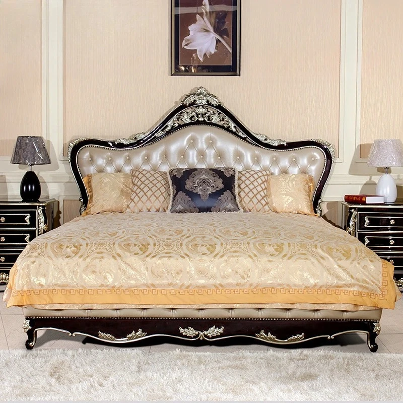 

Italian neoclassical furniture solid wood carving flower paint master bedroom double bed