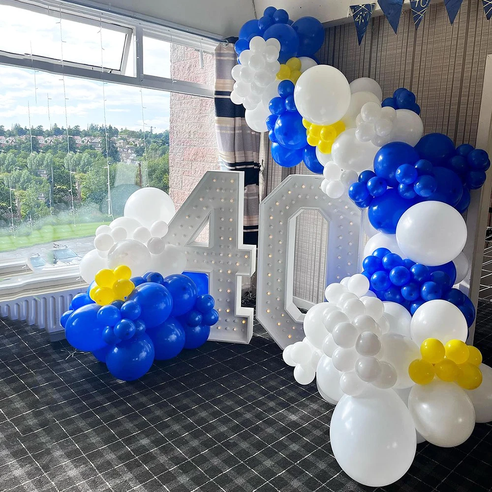 123pcs Royal Blue Balloon Arch White Yellow Balloons Garland Kit Birthday Party Decoration Wedding Anniversary Baby Shower Decor