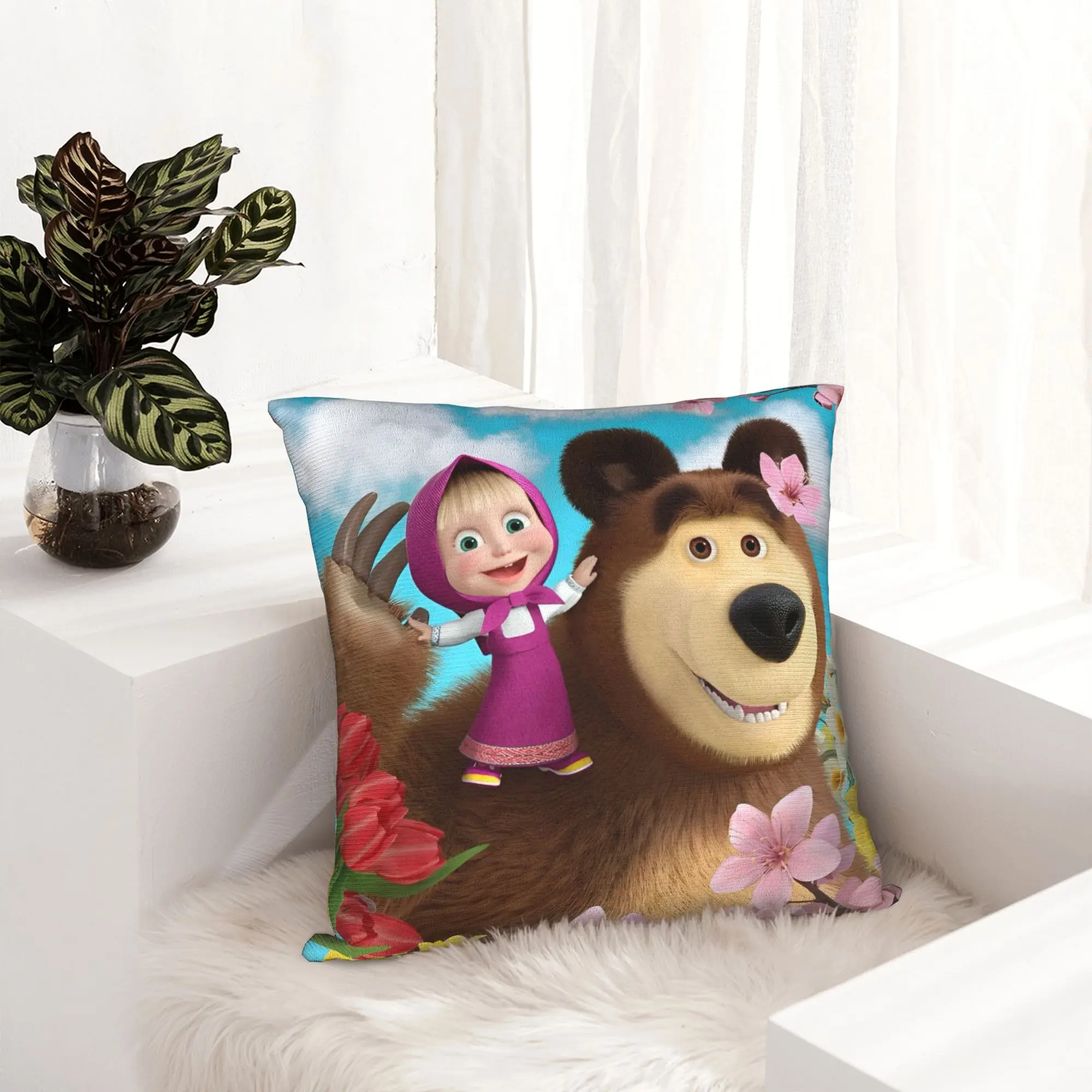 Cute Cartoon M-Masha and Bear  Pillowcase Printing Polyester Cushion Cover Decor  Throw Pillow Case Cover Home Square 40*40cm