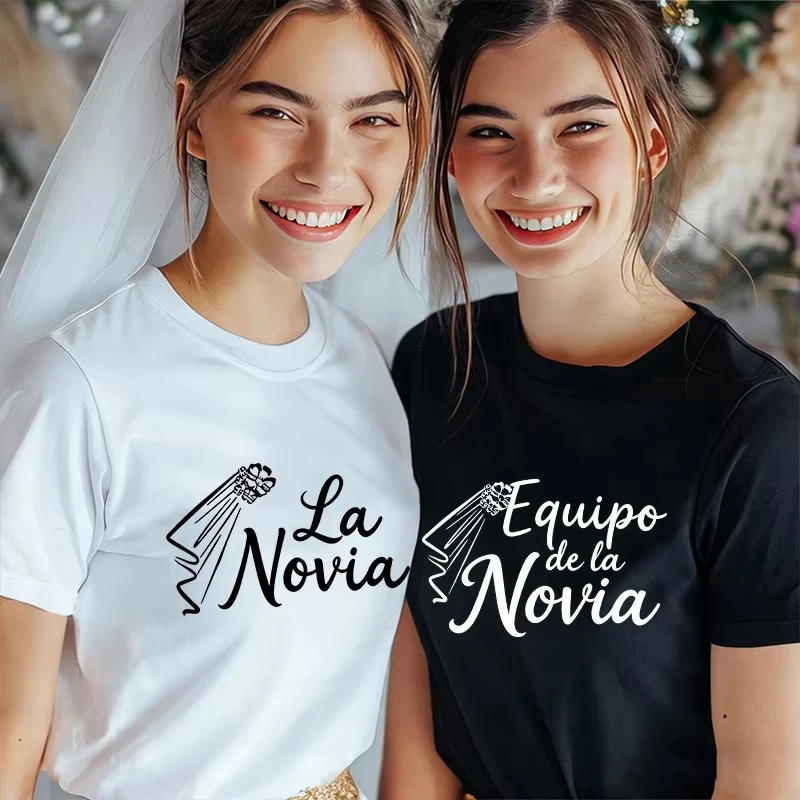 Equipo De La Novia Spanische Mädchen Junggesellinnenabschied T-Shirts Modische Braut-Team Grafik-T-Shirts Brautparty Grafik-Blusen