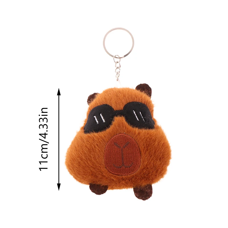 Glasses Capibara Plush Toy Keychain Cartoon Capybara Soft Stuffed Doll Pendant Car Key Ring Backpack Bag Decor Kid Gift