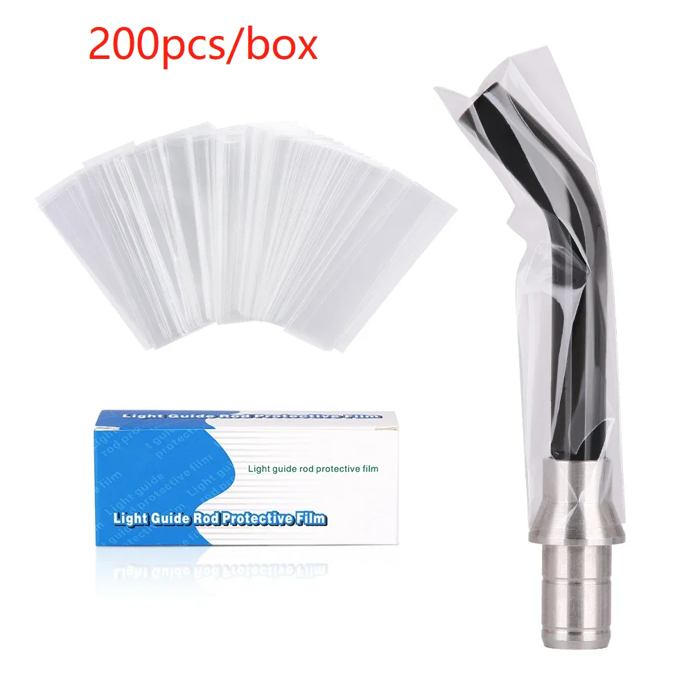 

200pcs/Box Disposable Plastic LED Curing Light Guide Sleeve Dental Light Curing Head Covers Protective Film 18*67mm Dental Tool